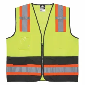 MCR SAFETY WCCL2MLSZX2 High Visibility Vest, ANSI Class 2, U, 2XL, Lime, Solid Polyester, Zipper | CT2QFY 55KY13