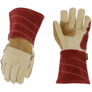 MECHANIX WS-FLX-008 Welding Gloves, Keystone Thumb, Gauntlet Cuff, Tan/Red Cowhide, Mechanix Wear Torch Pulse | CT2VKH 61DJ36