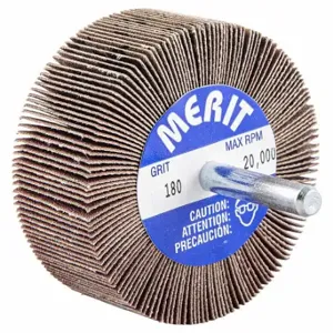 MERIT 08834137413 Flap Wheel, 2 1/2 Inch Dia x 1 Inch W, 1/4 Inch Straight-Shank, Aluminum Oxide, P180 Grit | CT2ZXR 804K95