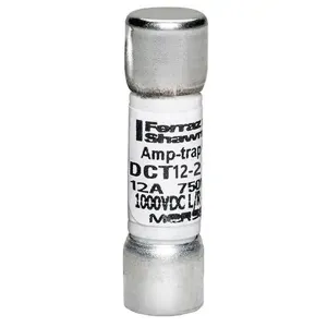 MERSEN FERRAZ DCT12-2 Fuse, Fast Acting, 750VAC/1000 VDC, 12A, Ferrule Mount | CH4XAJ DCT5-2