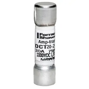 MERSEN FERRAZ DCT20-2 Fuse, Fast Acting, 750VAC/1000 VDC, 20A, Ferrule Mount | CH4XAP DCT7-2