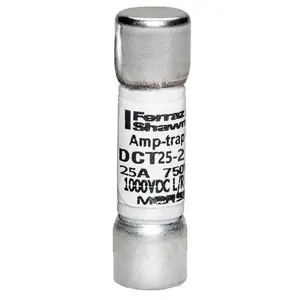 MERSEN FERRAZ DCT25-2 Fuse, Fast Acting, 750VAC/1000 VDC, 25A, Ferrule Mount | CH4XAT DCT8-2