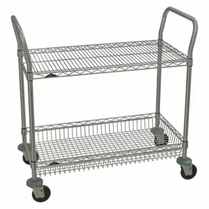 METRO HC3-2,1836NC-1,CC9744A-1,4LD Utility Cart With Deep & Shallow Lipped Wire Shelves, 375 lb Load Capacity, Silver | CT3BPR 45TY52