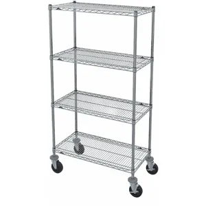 METRO N336BBR Mobile Wire Shelving Unit, 36 x 18 x 67-7/8 Inch Size, 4 Shelves, Silver | CD3YWB 45TY48