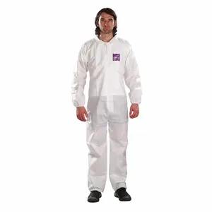 MICROCHEM WH15-S-92-100-09 Collared Coverall, SMS, Light Duty, Taped Seam, White, 5XL, 25 Pack | CT3MHQ 48MC02