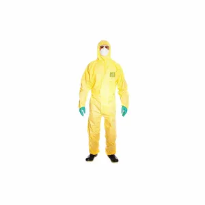 MICROCHEM YY23-T-92-132-03 Hooded Chemical Resistant Coveralls, AlphaTec 2300, Light Duty, Taped Seam, Yellow, 25 PK | CT3DAM 465F93