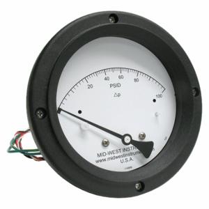 MIDWEST INSTRUMENTS 120AC-00-O-AA-100P Differential Pressure Gauge And Switch, 0 To 110 PSId, Back, Spdt, 120, Aluminum | CT3EUT 783YT1