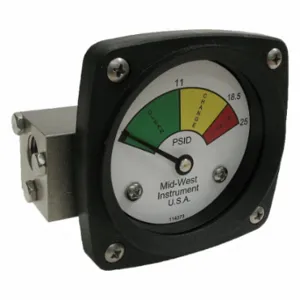 MIDWEST INSTRUMENTS 522S-025V 3-Color Differential Pressure Indicator, 0 To 25 PSId, 522, Nema 4X, Female, Npt | CT3EUL 61TH03