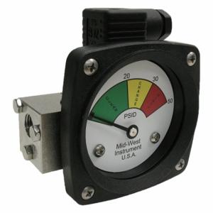 MIDWEST INSTRUMENTS 522S-050V-LA 3-Color Differential Pressure Indicator, 0 To 50 PSId, 522, Spdt, Ip65/Nema 4X | CT3EUA 61TH62