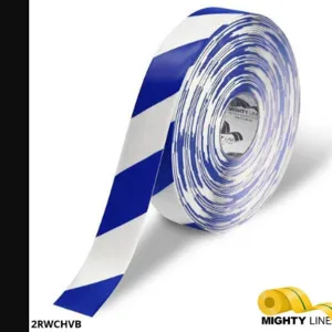 MIGHTY LINE 2RWCHVB Industrial Floor Tape, 2 Width, White with Blue Chevrons, 100 ft Long | AX3KJA