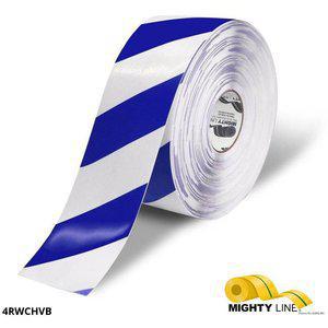 MIGHTY LINE 4RWCHVB Industrial Floor Tape, 4 Width, White with Blue Chevrons, 100 ft Long | AX3KJG