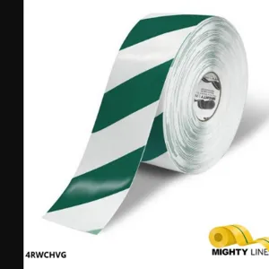 MIGHTY LINE 4RWCHVG Industrial Floor Tape, 4 Width, White with Green Chevrons, 100 ft Long | AX3KJH