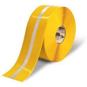 MIGHTY LINE 4RYREF Industrial Floor Tape, 4 x 75 ft Size, Yellow w/ Reflective Center Line | AX3KJN