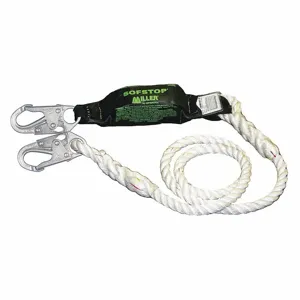 MILLER BY HONEYWELL 901RLS-8-Z7/6FTWH Shock-Absorbing Lanyard, 310 lbs. Capacity, Nylon Rope | CJ3HXE 45JK08