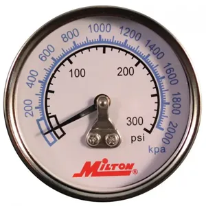 MILTON-INDUSTRIES 1192 High Pressure Gauge, Pressure Range 0 - 300 Lbs., 1/4 Inch NPT | CD8UGU