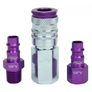 MILTON-INDUSTRIES S-303VKIT Coupler And Plug Kit, V Style, Purple, 1/4 Inch NPT, Pack of 6 | CD8TNJ