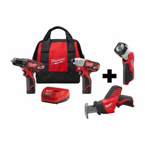 MILWAUKEE 2494-22, 2420-20, 49-24-0146 Cordless Combination Kit, 12VDC Volt, 4 Tools, 3/8 Inch Drill, Impact Driver | CP2LGD 380FM7