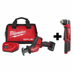 MILWAUKEE 2520-21XC, 2415-20 HACKZALL Kit and Right Angle Drill, 12 VDC Volt, 2 Tools, Contractors Bag, M12 FUEL | CP2LMQ 377PE9
