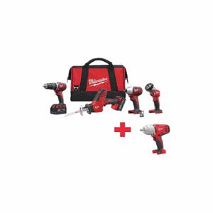 MILWAUKEE 2695-24, 2663-20 Cordless Combination Kit, 18VDC Volt, 5 Tools, Contractor Bag, Work Light, M18, Milwaukee | CP2LHY 643F84