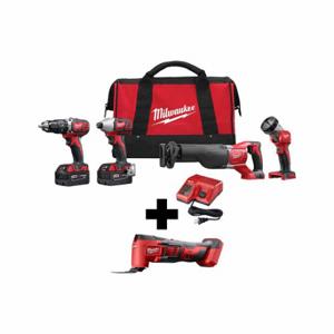 MILWAUKEE 2696-24, 2626-20 Cordless Combination Kit, 18VDC Volt, 5 Tools, 1/2 Inch Drill, 494D23 | CP2LHD 380FM4