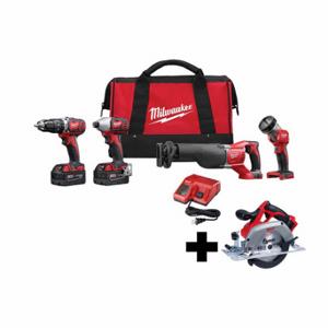 MILWAUKEE 2696-24, 2630-20 Cordless Combination Kit, 18VDC Volt, 5 Tools, 1/2 Inch Hammer Drill | CP2LHW 380FM3