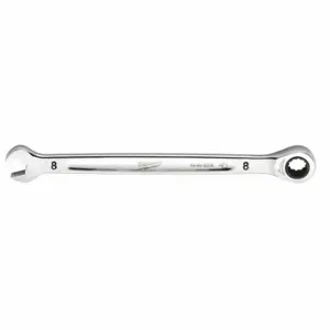 MILWAUKEE 45-96-9308 Ratcheting Combination Wrench, Chrome Vanadium Steel, Chrome, 8 mm Head Size, Std | CT3NEE 60RJ34