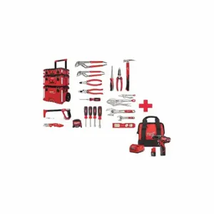 MILWAUKEE 48-22-0140, 2407-22 Electricians Tool Kit, 18 Total Pcs, Rolling Modular Tool Box, 11 - 19 Pieces Range | CT3KAG 612U81