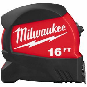 MILWAUKEE 48-22-0416 Tape Measure, 16 ft Blade Length, 1 1/8 Inch Blade Width, in/ft, Closed, ABS Plastic | CT3PPF 55ED54