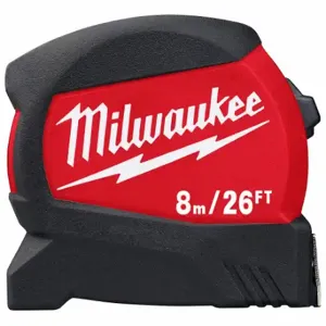 MILWAUKEE 48-22-0426 Tape Measure, 26 ft 8 m Blade Length, 1/2 Inch Blade Width, in/ft/ mm/cm/m, Closed | CT3PQJ 55ED57