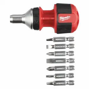 MILWAUKEE 48-22-2330 Multi-Bit Screwdriver, #1/1/4 In/#2/3/16 In/4 In/6 In/Sl1/4 In/Sq1/Sq2/T15 Tip Size | CT3MRE 494M75