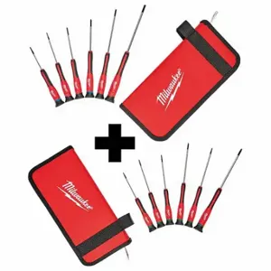 MILWAUKEE 48-22-2606,48-22-2610 Screwdriver Sets, 12 PK, Phillips/Slotted/Torx Tip, Ergonomic Grip, Soft Sided Case | CV2PHN 382YR1