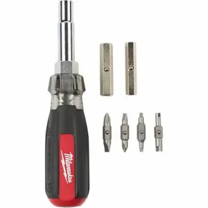 MILWAUKEE 48-22-2881 Multi-Bit Screwdriver, #1/#2/3/16 In/4 mm/Sq1/Sq2 Tip Size, 12 Tips | CT3MRA 483K41