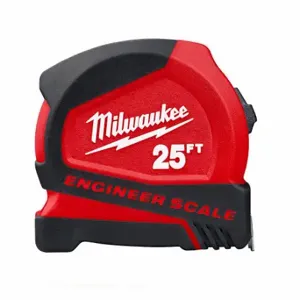 MILWAUKEE 48-22-6625E Compact Tape Measure, 25 Ft Blade Lg, 25 mm Blade Width, Ft, Closed, Abs With Rubber Grip | CT3PPE 793NG6