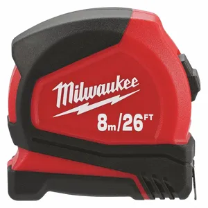 MILWAUKEE 48-22-6626 Sae/Metric Tape Measure, 8 Ft., 26 Ft. Length, Steel, Black, Red | CH6JZG 53KA34