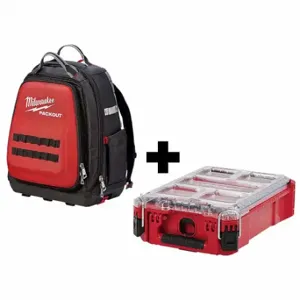 MILWAUKEE 48-22-8301, 48-22-8435 Tool BackPack, 2 Outside Pockets, 46 Inside Pockets, 11 7/8 Inch Overall Width, Red/Black | CT3PRL 356XD9