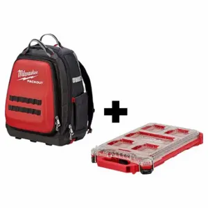 MILWAUKEE 48-22-8301, 48-22-8436 Tool BackPack, 2 Outside Pockets, 46 Inside Pockets, 11 7/8 Inch Overall Width, Red/Black | CT3PRK 356XE0