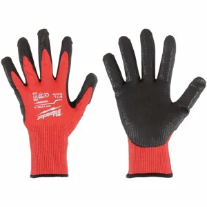 MILWAUKEE 48-22-8930 Knit Gloves, Size S, ANSI Cut Level A3, Palm, Dipped, Nitrile, HPPE, Sandy, Red | CT3MLQ 317C18