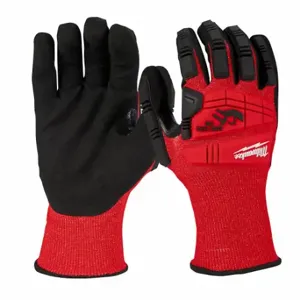 MILWAUKEE 48-22-8971 Work Gloves, M 8, ANSI Cut Level A3, ANSI Impact Level 2, Palm, Dipped, Nitrile, Red | CT3KGX 787UH8