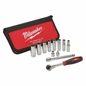 MILWAUKEE 48-22-9000 Socket Wrench Set, 3/8 Inch Drive Size, 12 Pieces, 5/16 Inch To 3/4 Inch Socket Size Range | CT3PCL 55KM71