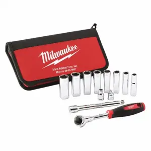 MILWAUKEE 48-22-9001 Socket Wrench Set, 3/8 Inch Drive Size, 12 Pieces, 10 mm To 19 mm Socket Size Range | CT3PCQ 55KM70