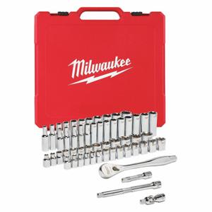 MILWAUKEE 48-22-9008 Socket Wrench Set, 3/8 Inch Drive Size, 56 Pieces, 6-Point, 6-Point | CT3PCP 55KM62