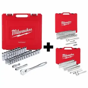 MILWAUKEE 48-22-9010, 48-22-9008, 48-22-9004 Ratchet/Socket Set, 1/4 Inch 3/8 Inch 1/2 Inch Drive Size, 153 PK | CT3PCW 383YE3