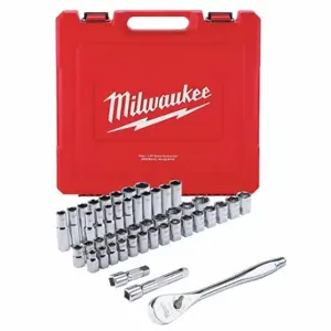 MILWAUKEE 48-22-9010 Socket Wrench Set, 1/2 Inch Drive Size, 47 Pieces | CT3PCH 55KM74