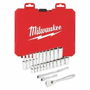 MILWAUKEE 48-22-9404 Socket Wrench Set, 1/4 Inch Drive Size, 26 Pieces, 5/32 Inch To 9/16 Inch Socket Size | CT3PCT 55KM67