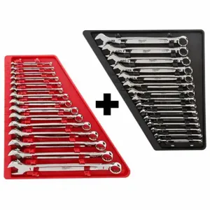 MILWAUKEE 48-22-9415, 48-22-9515 Combination Wrench Set, Alloy Steel, Chrome, 30 Tools, 15 Deg Head Offset Angle, Tray | CT3HRH 383YE5