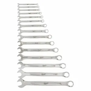 MILWAUKEE 48-22-9415 Combination Wrench Set, Alloy Steel, Chrome, 15 Tools | CT3HRE 55KM59