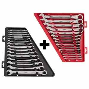 MILWAUKEE 48-22-9416, 48-22-9516 Ratchet Combination Wrench Set, Alloy Steel, Chrome, 30 Tools, Standard, Reversing, Tray | CT3QBT 383YE4