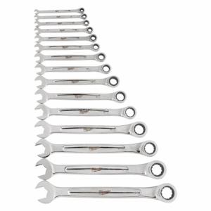 MILWAUKEE 48-22-9416 Combination Wrench Set, Alloy Steel, Chrome, 15 Tools | CT3HRD 55KM61