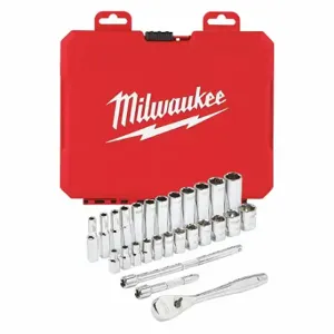 MILWAUKEE 48-22-9504 Socket Wrench Set, 1/4 Inch Drive Size, 28 Pieces, 5 mm To 15 mm Socket Size Range | CT3PCJ 55KM66