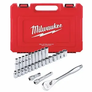 MILWAUKEE 48-22-9510 Socket Wrench Set, 1/2 Inch Drive Size, 28 Pieces, 10 mm To 24 mm Socket Size Range | CT3PCG 55KM73